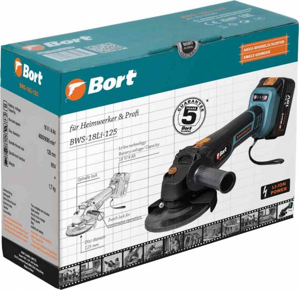 Угловая шлифмашина Bort BWS-18Li-125