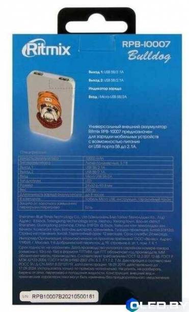Внешний аккумулятор Ritmix RPB-10007 Buldog 10000мАч