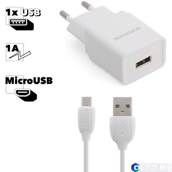 Зарядное устройство BOROFONE BA19A, 2 in 1: 1xUSB + microUSB