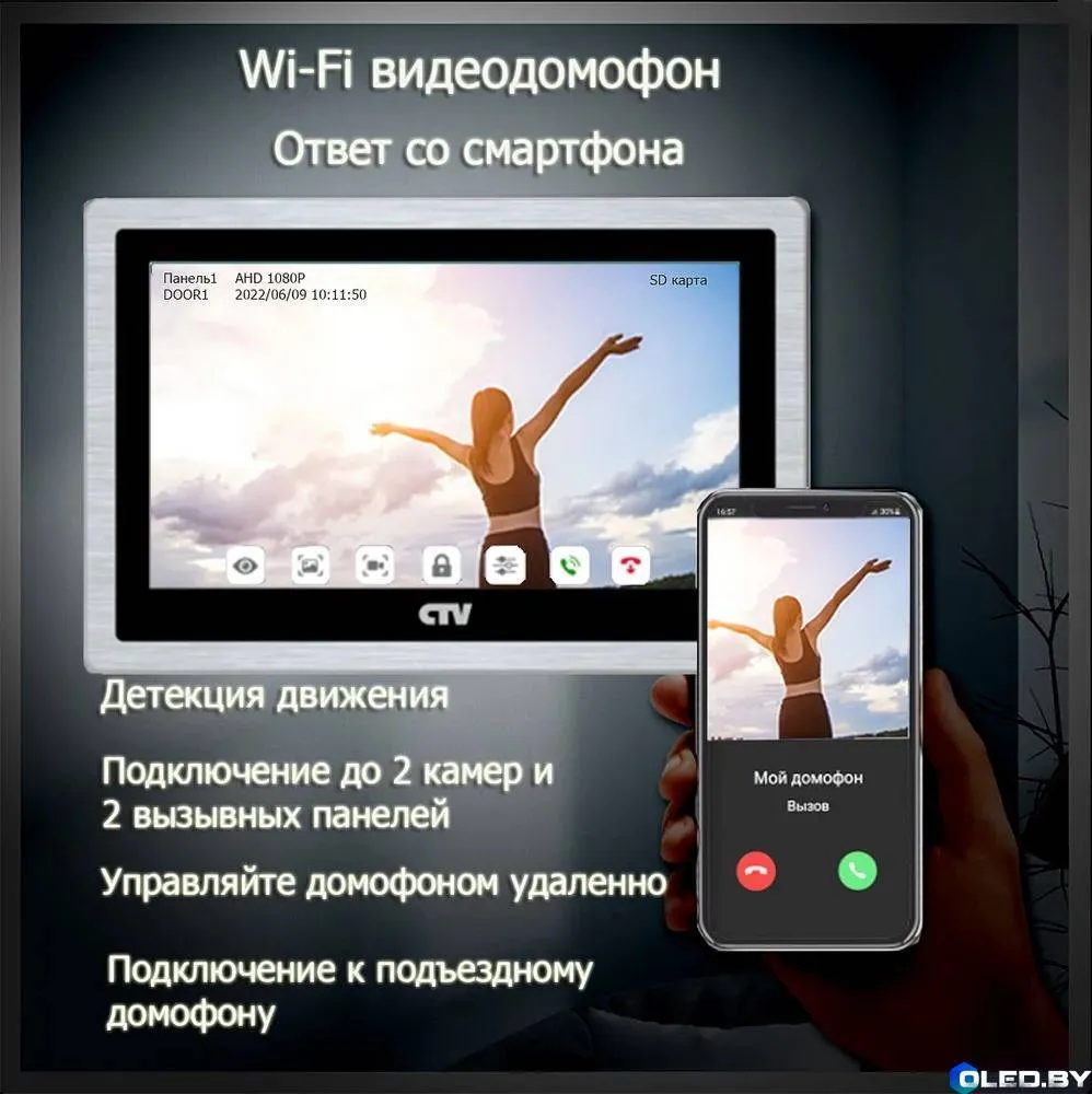 Видеодомофон CTV M5102 AHD c Wifi (черный)